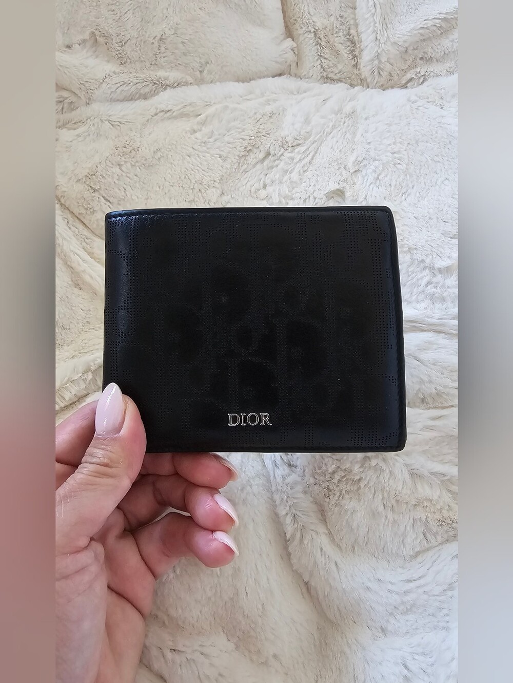 Christian Dior Black Perforated Oblique Leather Bifold Wallet - Made in Italy
